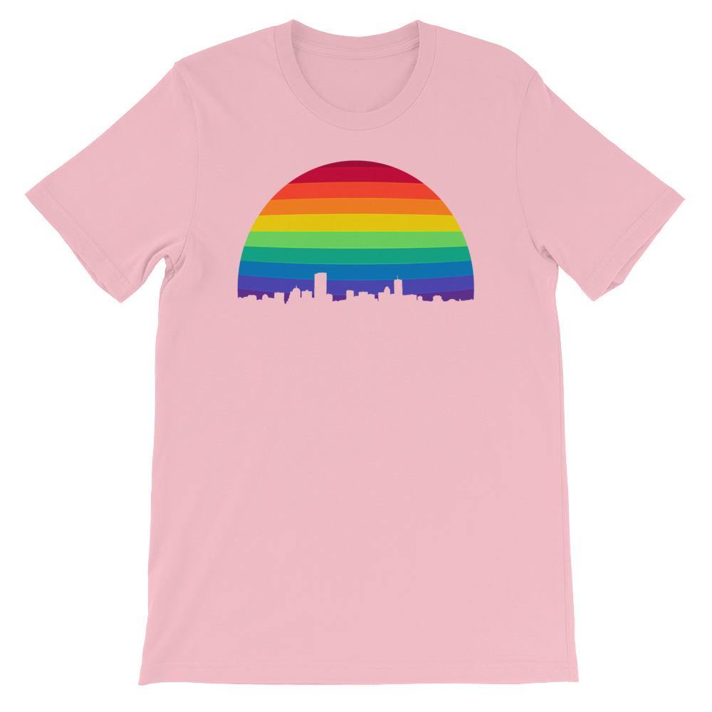 Boston Skyline Rainbow LGBTQ Gay Lesbian Pride Wicked Proud Bella + Canvas 3001 Unisex Short Sleeve Jersey T-Shirt with Tear Away Label - ActivistChic