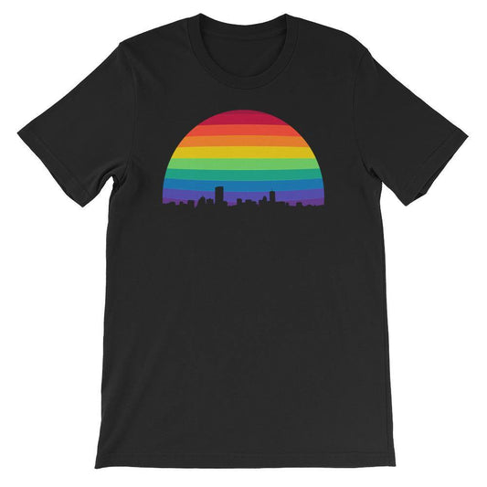 Boston Skyline Rainbow LGBTQ Gay Lesbian Pride Wicked Proud Bella + Canvas 3001 Unisex Short Sleeve Jersey T-Shirt with Tear Away Label - ActivistChic