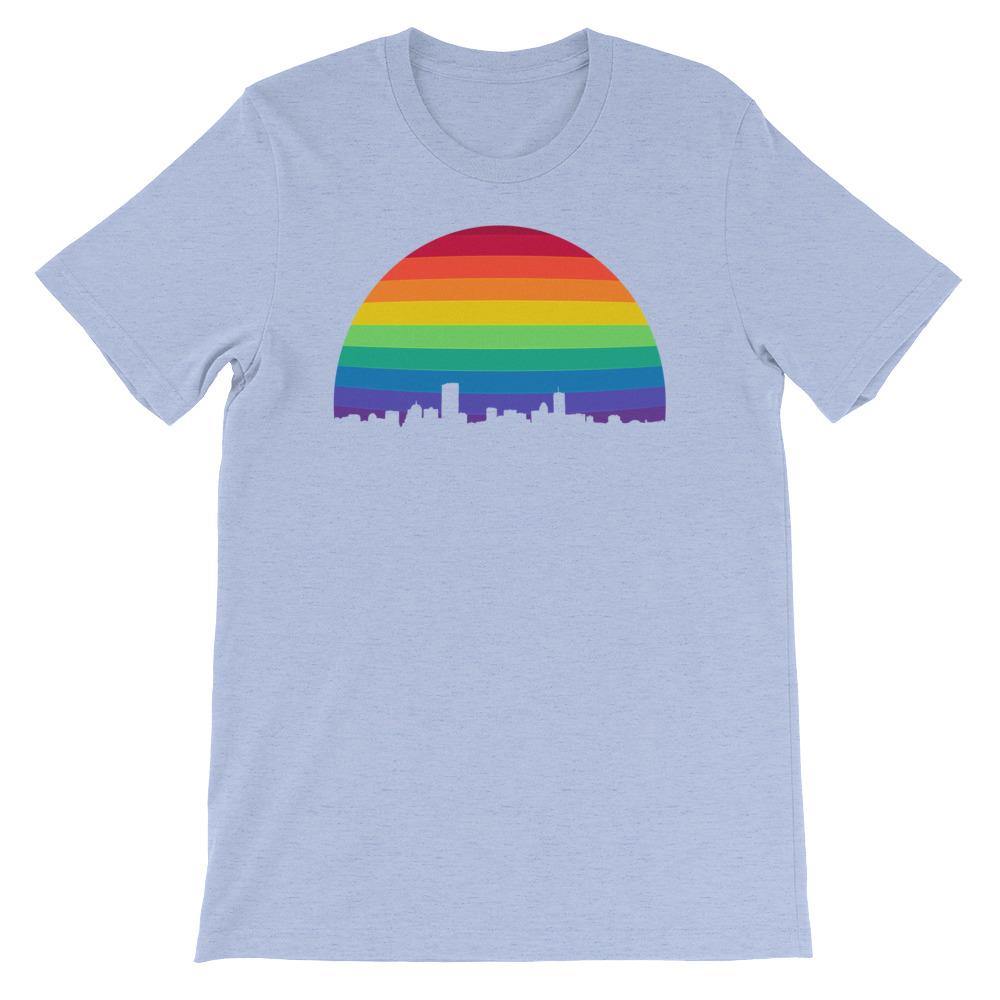 Boston Skyline Rainbow LGBTQ Gay Lesbian Pride Wicked Proud Bella + Canvas 3001 Unisex Short Sleeve Jersey T-Shirt with Tear Away Label - ActivistChic