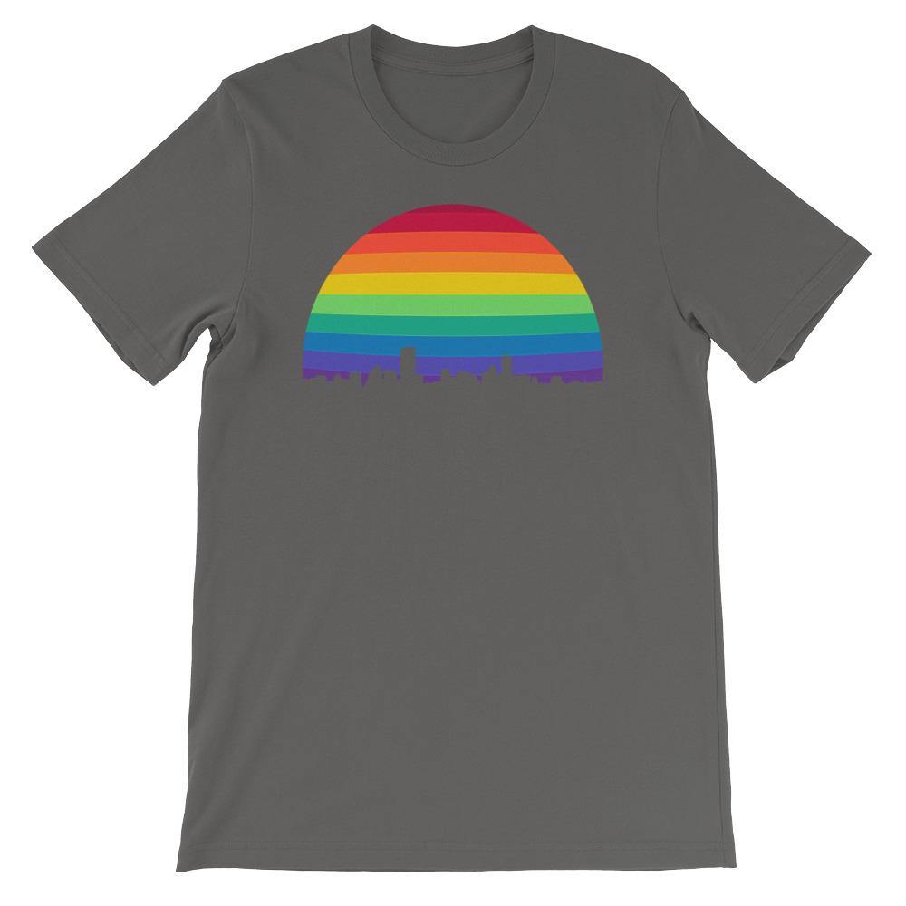 Boston Skyline Rainbow LGBTQ Gay Lesbian Pride Wicked Proud Bella + Canvas 3001 Unisex Short Sleeve Jersey T-Shirt with Tear Away Label - ActivistChic