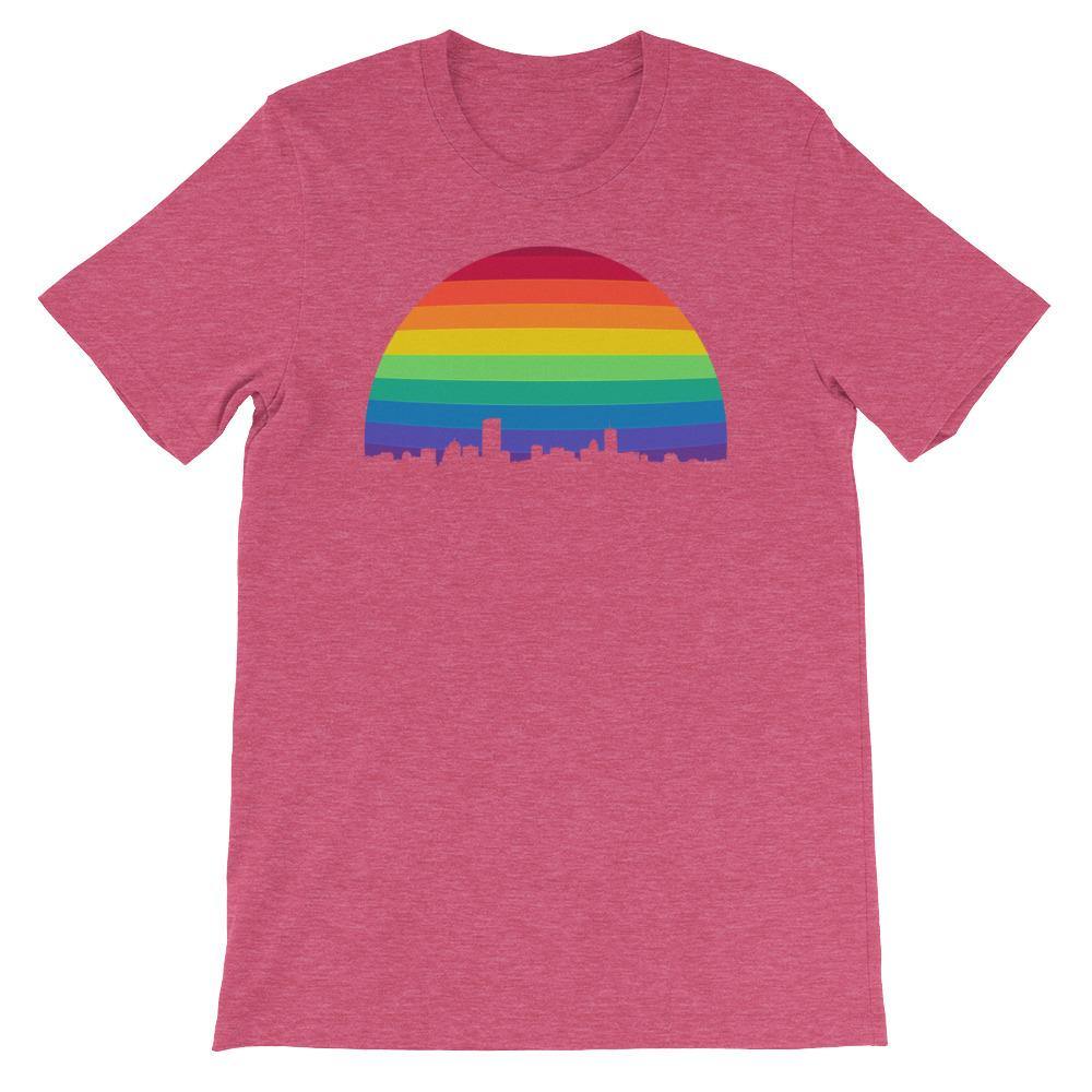 Boston Skyline Rainbow LGBTQ Gay Lesbian Pride Wicked Proud Bella + Canvas 3001 Unisex Short Sleeve Jersey T-Shirt with Tear Away Label - ActivistChic