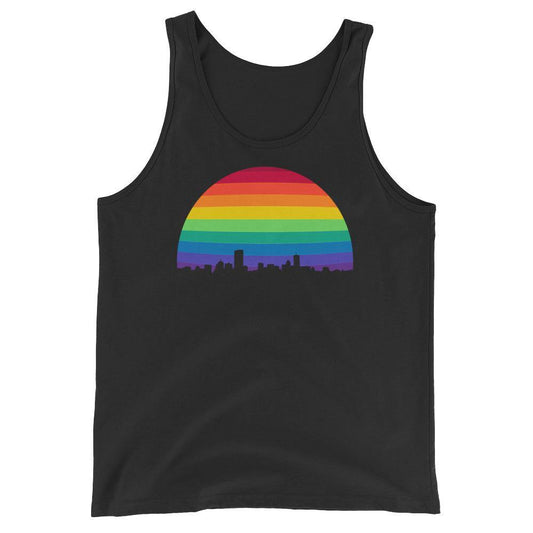 Boston Skyline Rainbow LGBTQ Gay Lesbian Pride Wicked Proud Bella + Canvas 3480 Unisex Jersey Tank with Tear Away Label - ActivistChic