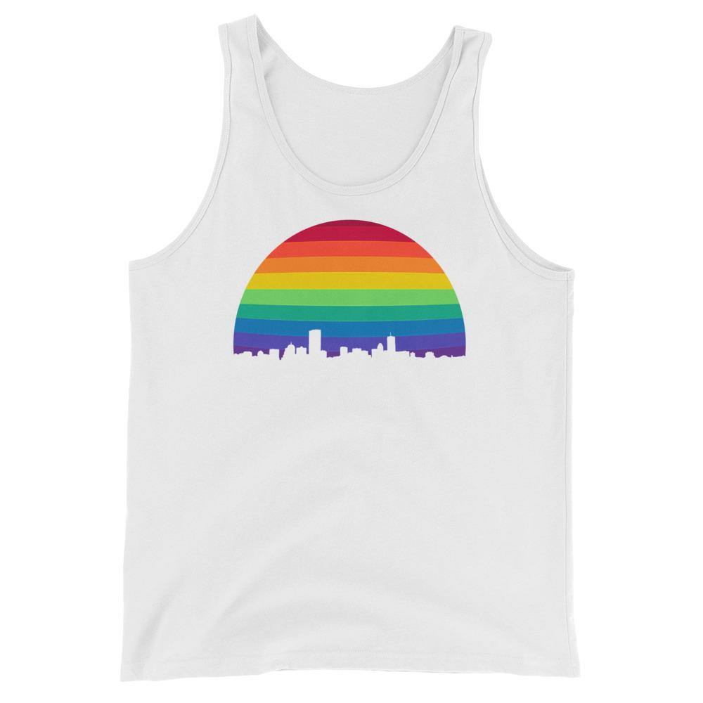 Boston Skyline Rainbow LGBTQ Gay Lesbian Pride Wicked Proud Bella + Canvas 3480 Unisex Jersey Tank with Tear Away Label - ActivistChic
