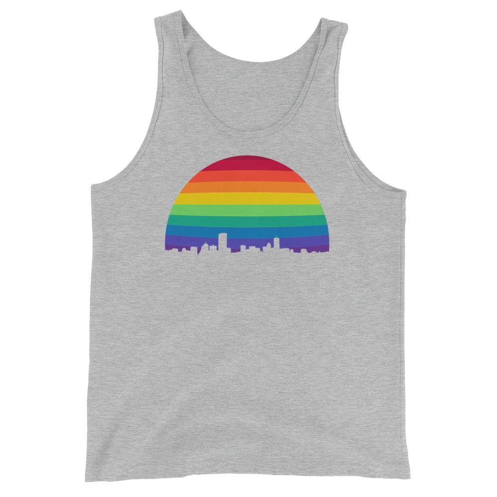 Boston Skyline Rainbow LGBTQ Gay Lesbian Pride Wicked Proud Bella + Canvas 3480 Unisex Jersey Tank with Tear Away Label - ActivistChic