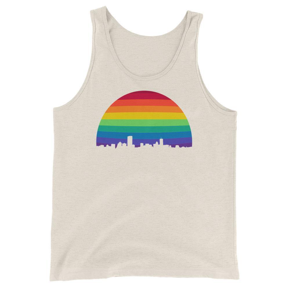 Boston Skyline Rainbow LGBTQ Gay Lesbian Pride Wicked Proud Bella + Canvas 3480 Unisex Jersey Tank with Tear Away Label - ActivistChic