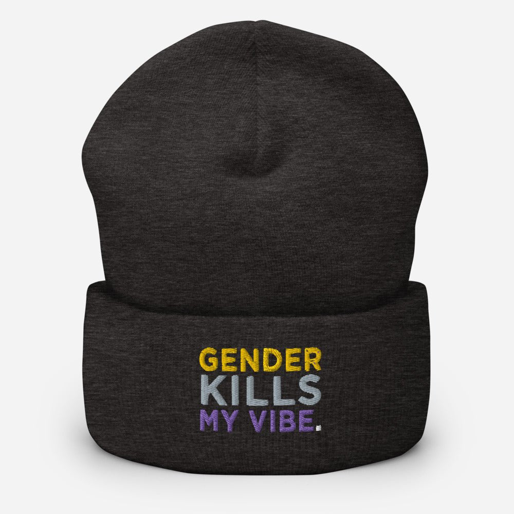 Gender Kills My Vibe Nonbinary Flag LGBTQ Enby Cuffed Beanie - ActivistChic