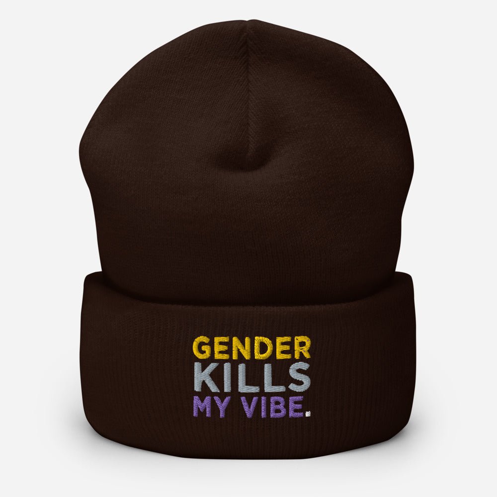 Gender Kills My Vibe Nonbinary Flag LGBTQ Enby Cuffed Beanie - ActivistChic
