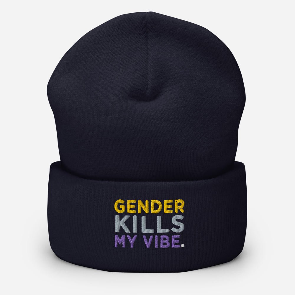 Gender Kills My Vibe Nonbinary Flag LGBTQ Enby Cuffed Beanie - ActivistChic
