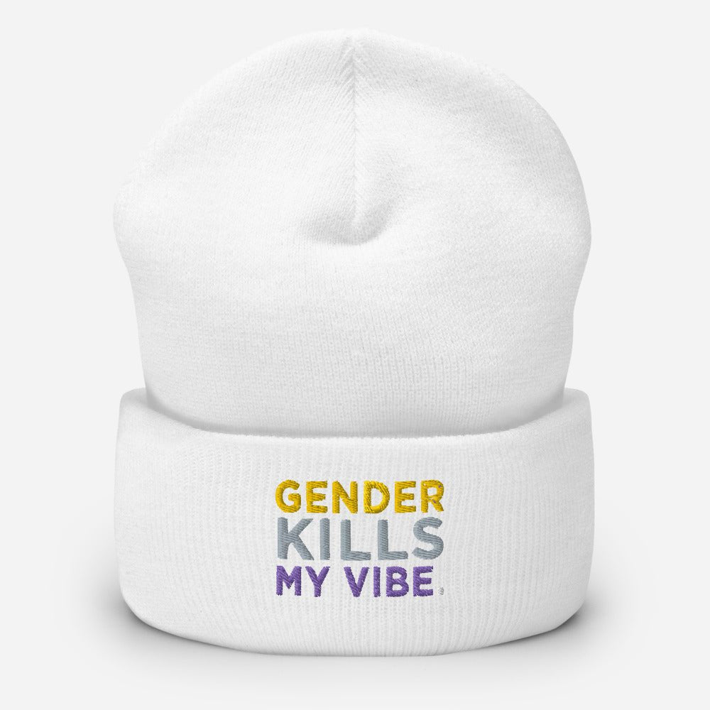 Gender Kills My Vibe Nonbinary Flag LGBTQ Enby Cuffed Beanie - ActivistChic