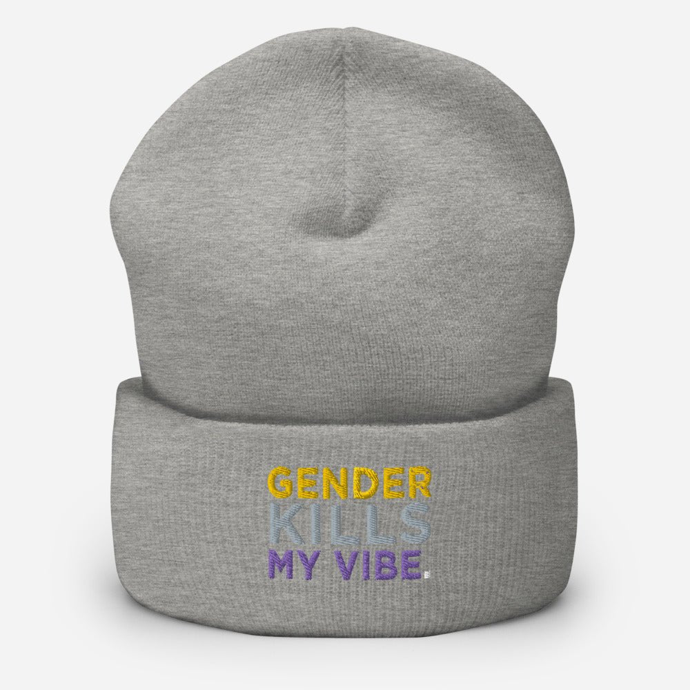 Gender Kills My Vibe Nonbinary Flag LGBTQ Enby Cuffed Beanie - ActivistChic