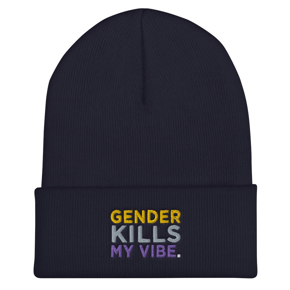 Gender Kills My Vibe Nonbinary Flag LGBTQ Enby Cuffed Beanie - ActivistChic