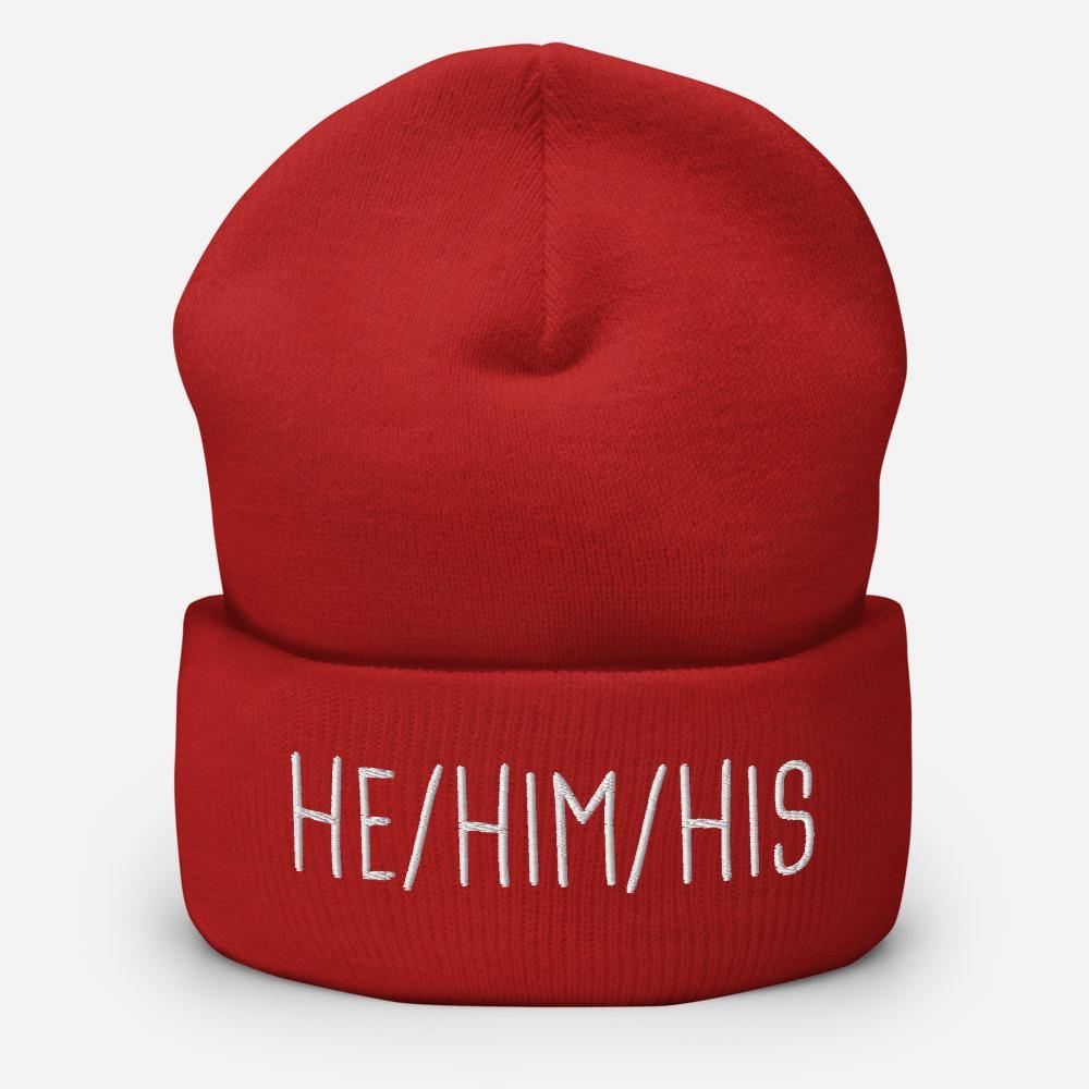 He Him His Pronouns Transgender Trans Gift Hat FTM Gifts Cuffed Beanie - ActivistChic