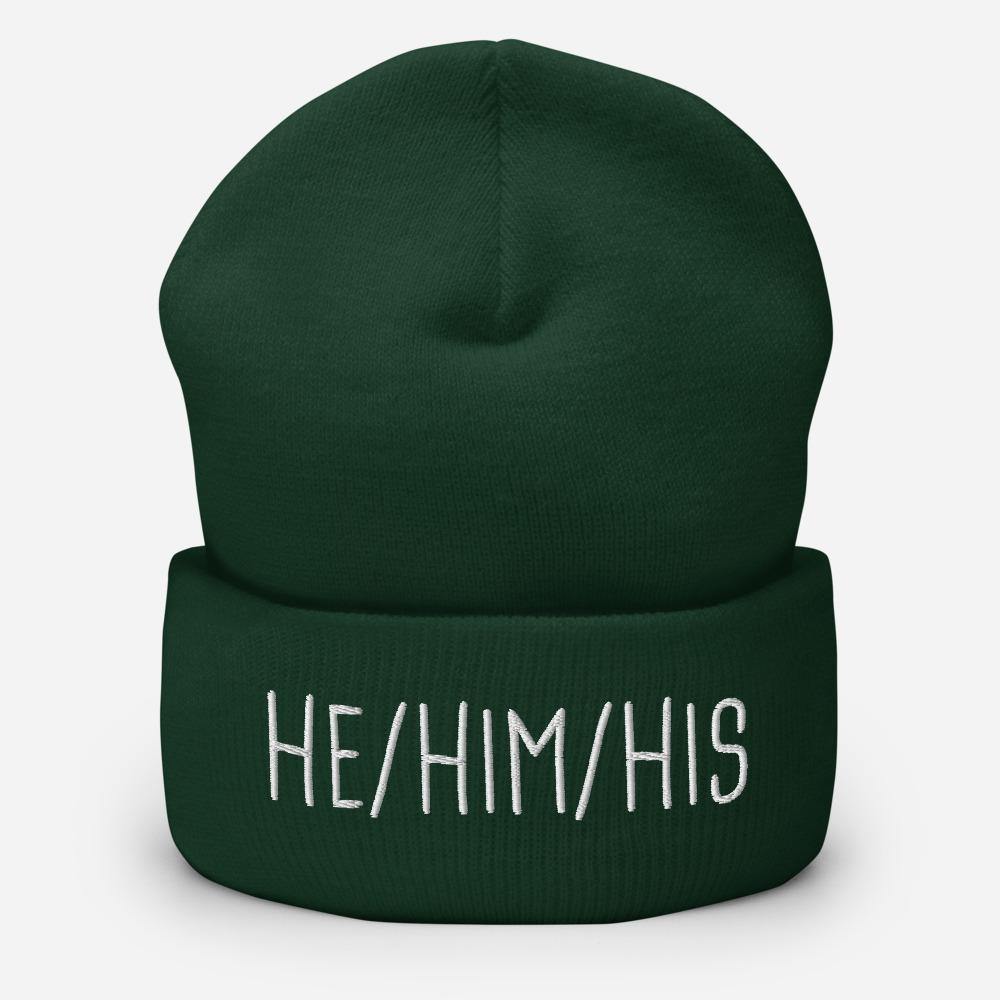 He Him His Pronouns Transgender Trans Gift Hat FTM Gifts Cuffed Beanie - ActivistChic