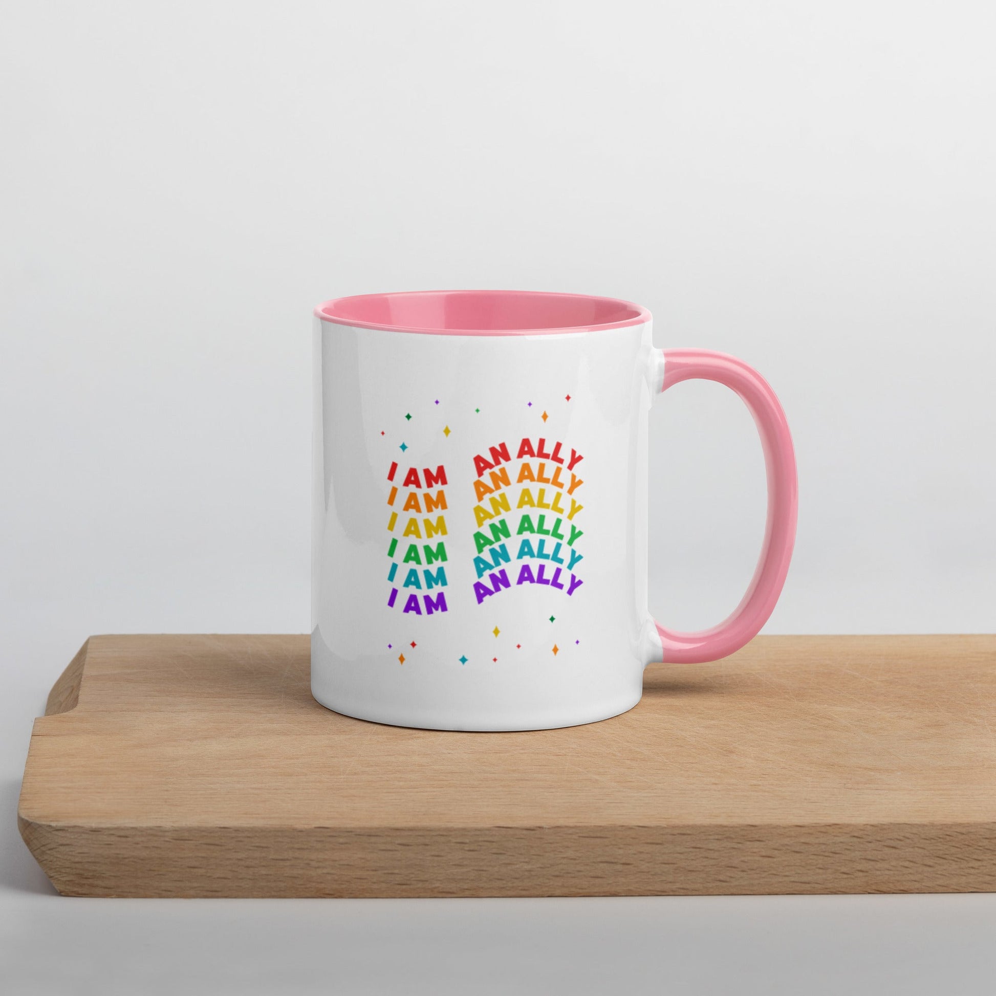 LGBTQ I Am An Ally Rainbow Pride Mug with Color Inside - ActivistChic