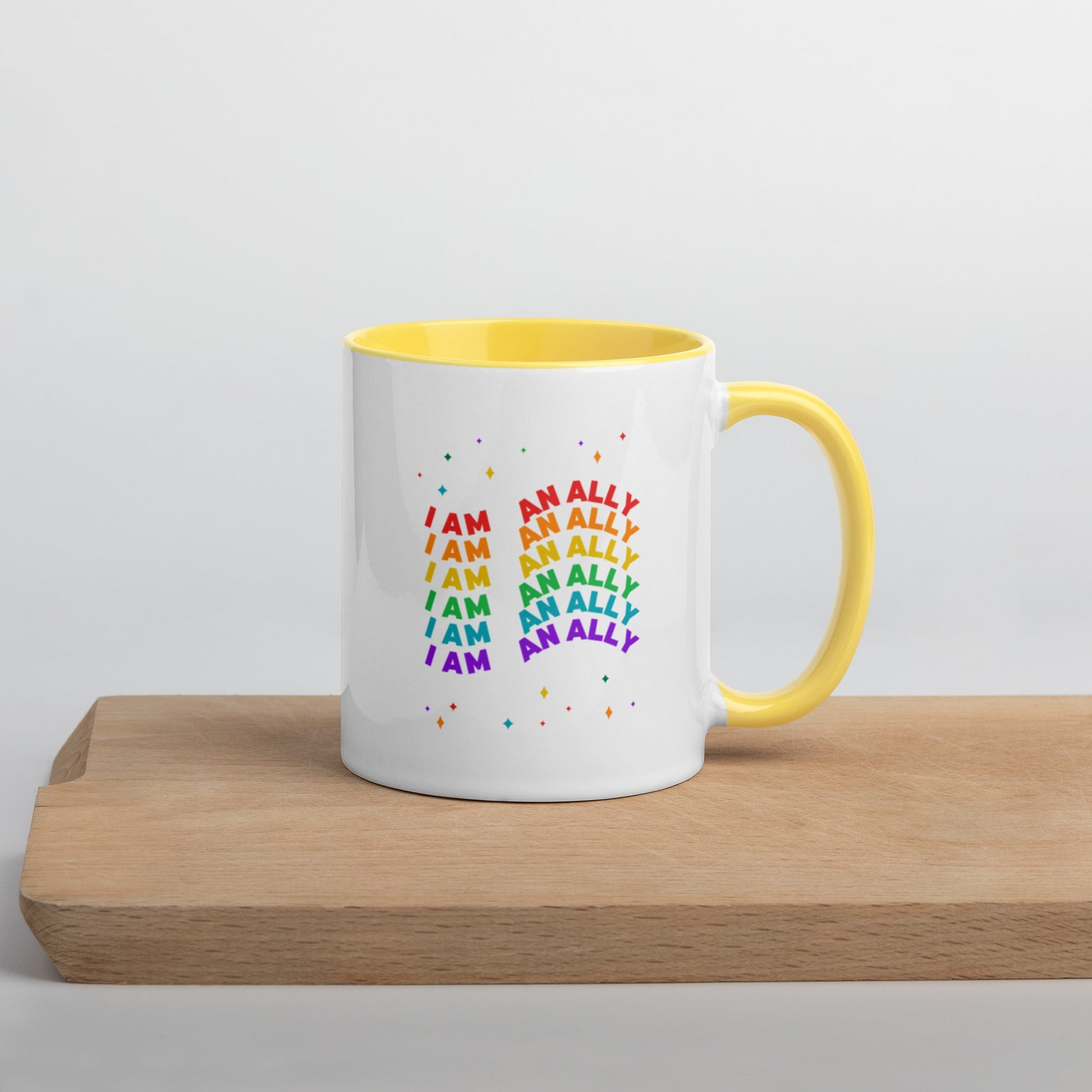 LGBTQ I Am An Ally Rainbow Pride Mug with Color Inside - ActivistChic