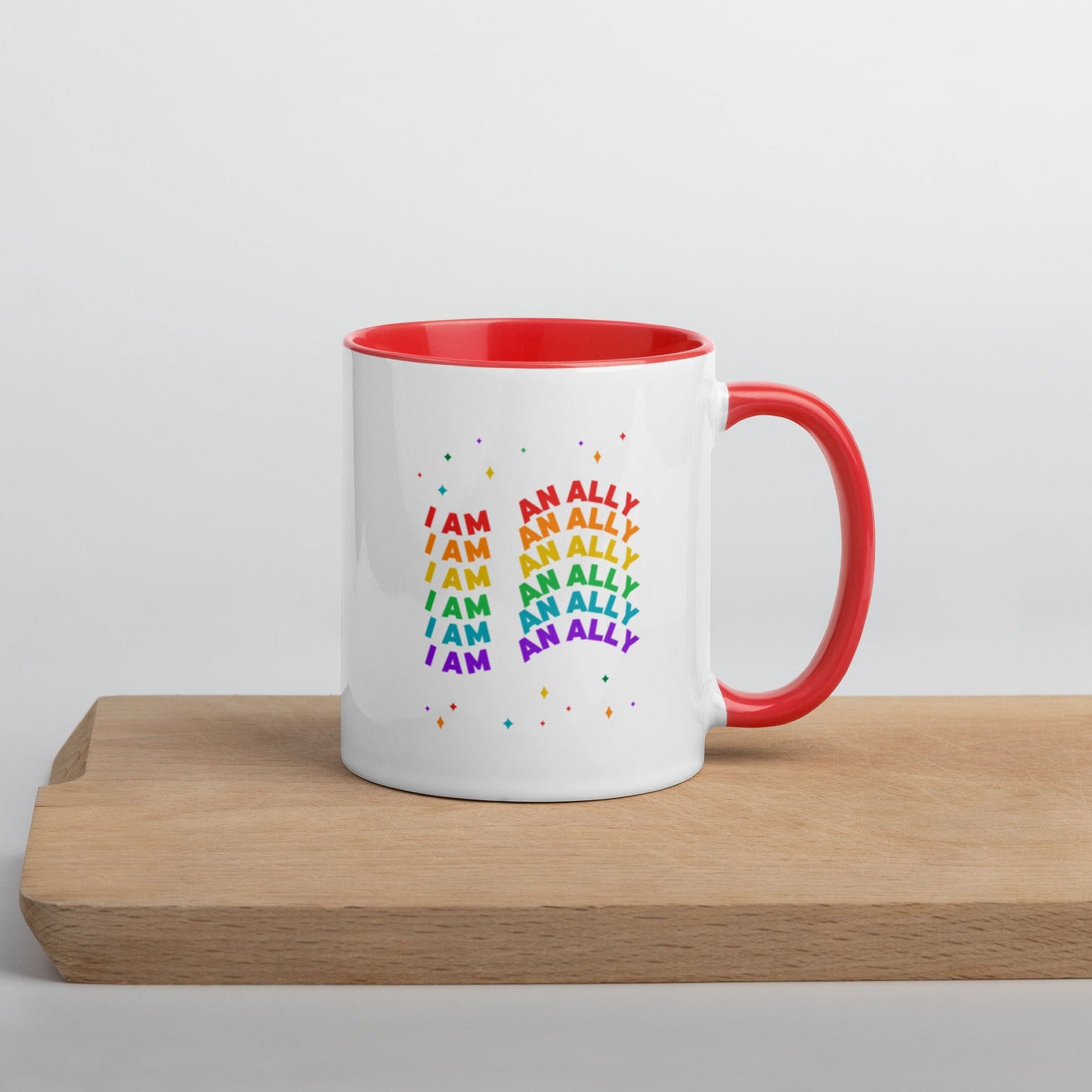 LGBTQ I Am An Ally Rainbow Pride Mug with Color Inside - ActivistChic