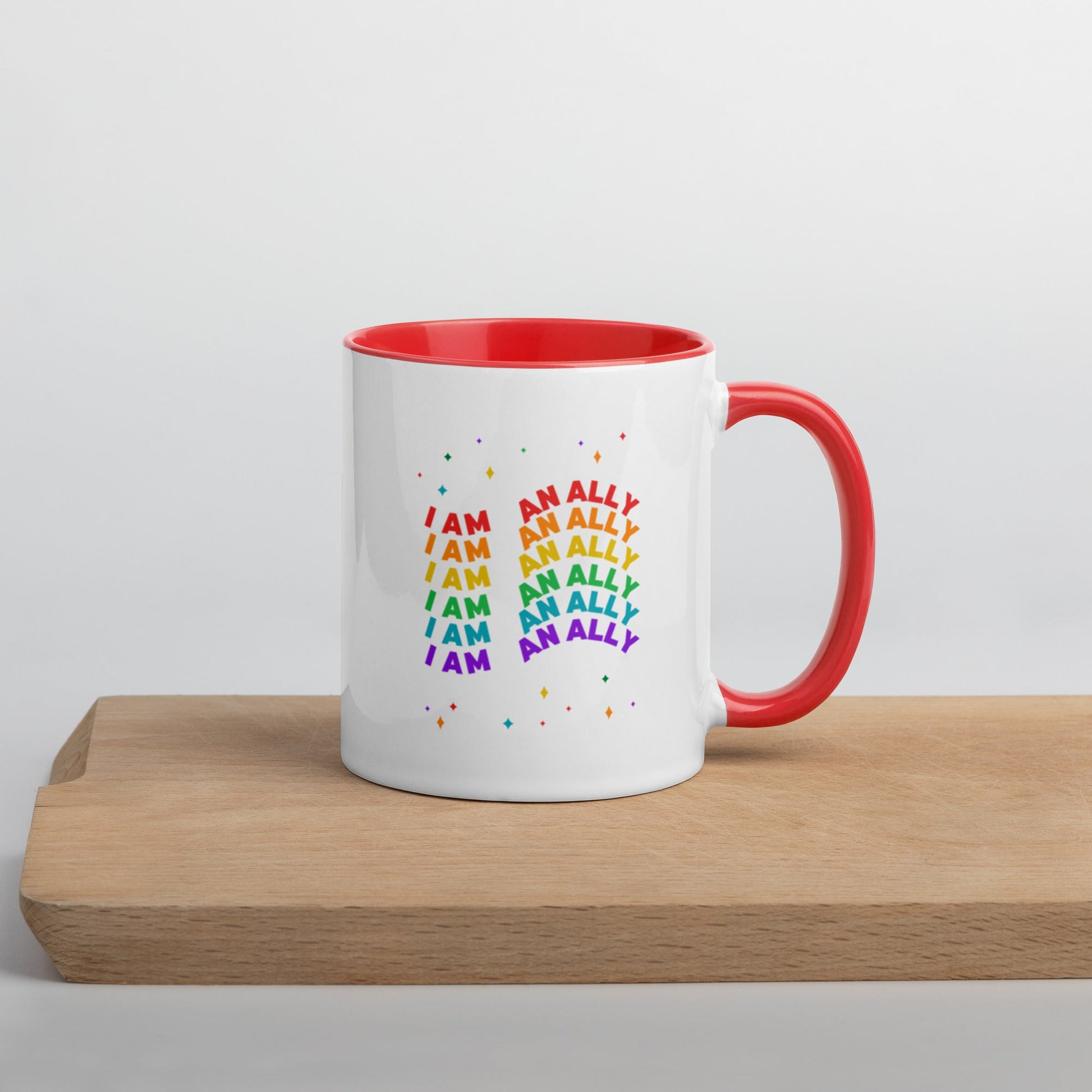 LGBTQ I Am An Ally Rainbow Pride Mug with Color Inside - ActivistChic