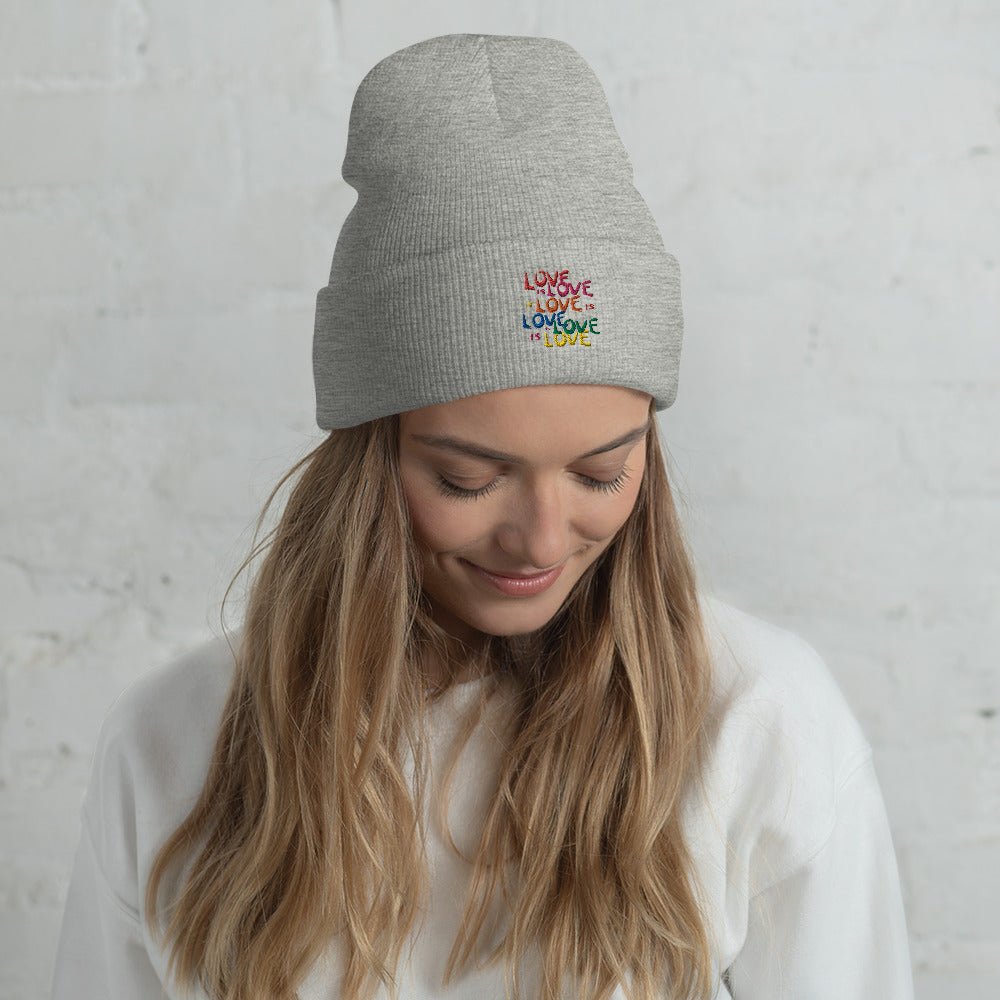 Love is Love LGBTQ Rainbow Pride Lesbian Gay Bi Trans Queer Gifts Cuffed Beanie - ActivistChic
