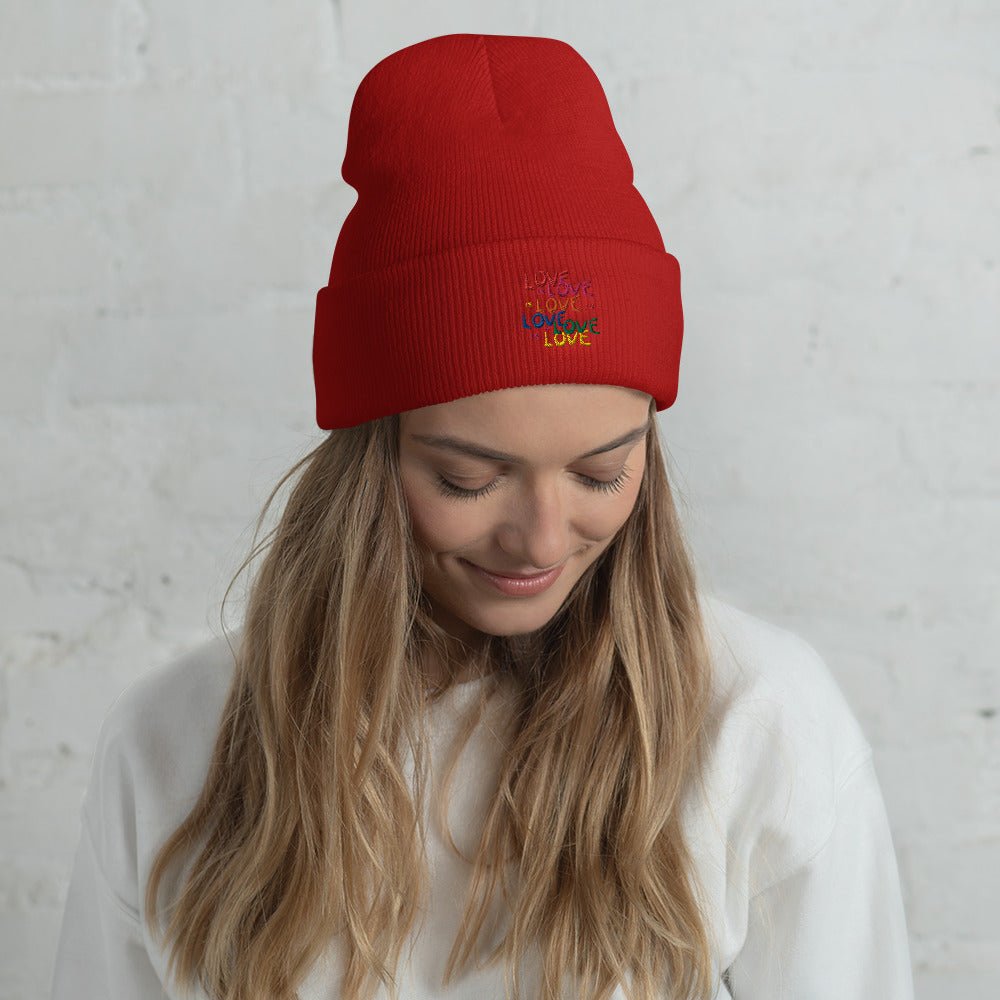 Love is Love LGBTQ Rainbow Pride Lesbian Gay Bi Trans Queer Gifts Cuffed Beanie - ActivistChic