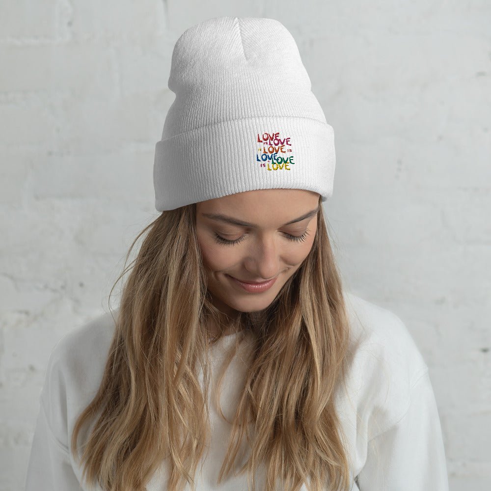 Love is Love LGBTQ Rainbow Pride Lesbian Gay Bi Trans Queer Gifts Cuffed Beanie - ActivistChic