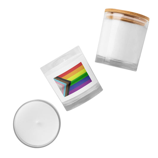 New Inclusive Pride Flag Progress Flag Glass jar candle - ActivistChic