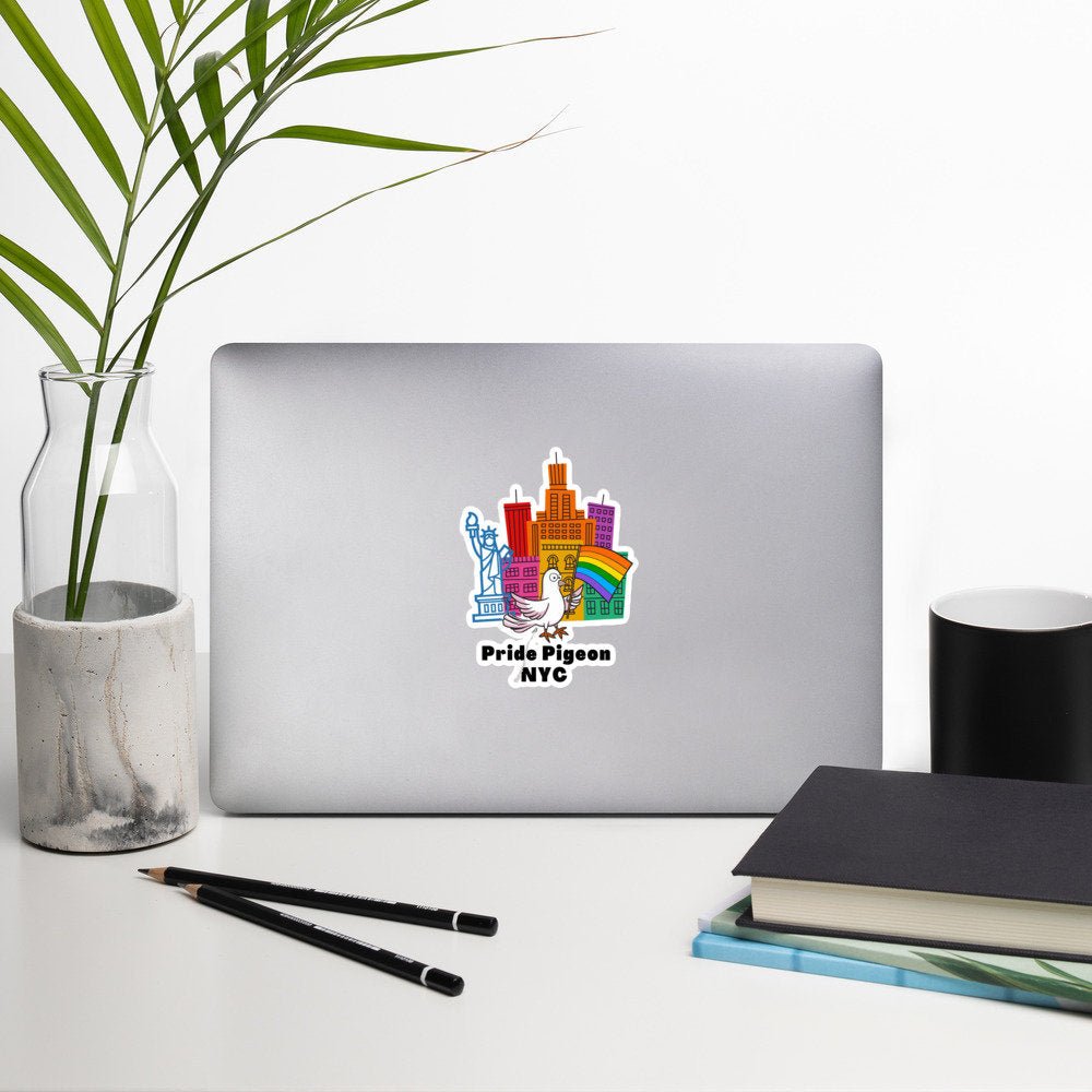 Pride Pigeon NYC LGBTQ Rainbow Flag City Pet Bird Pigeons Bubble-free stickers - ActivistChic