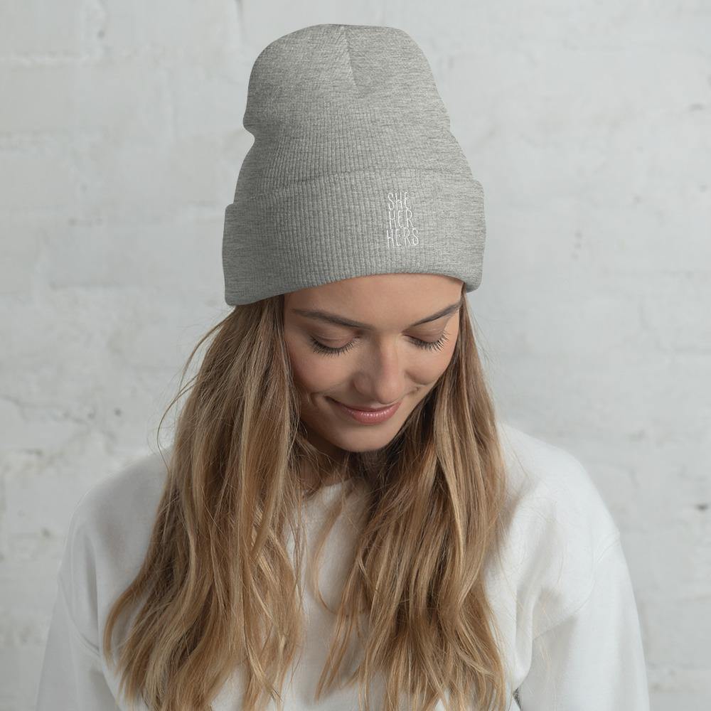 She Her Hers Pronouns Matter Transgender Trans FTM Winter Cold Weather Runner Jogging Gift Cuffed Beanie - ActivistChic