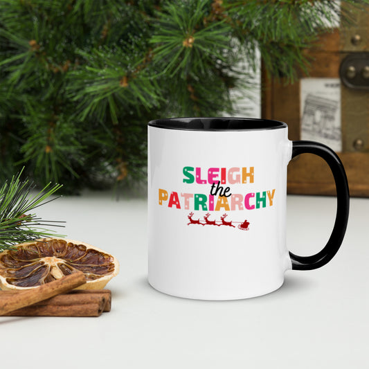 Sleigh The Patriarchy Feminist Christmas Feminism Holiday Mug with Color Inside