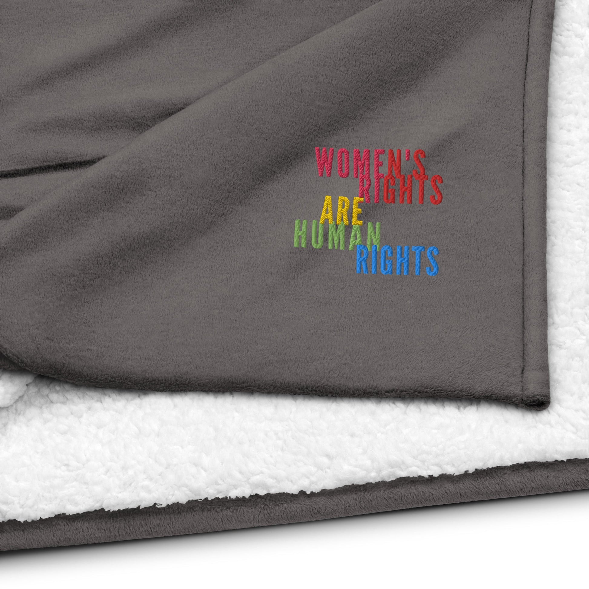 Women's Rights Are Human Rights Embroidered Premium sherpa blanket - ActivistChic
