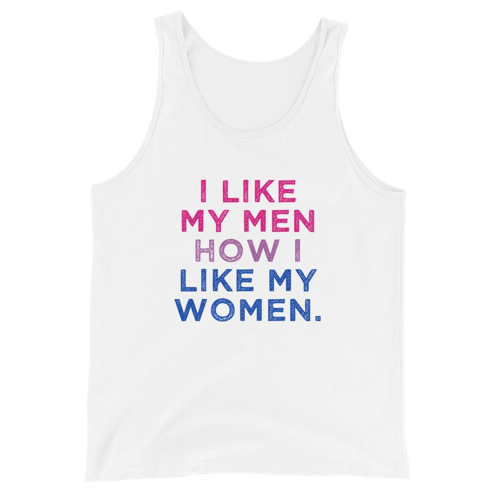 I Like My Men How I Like My Women Bisexual Pride Flag LGBTQ Bi Gift Unisex Tank Top