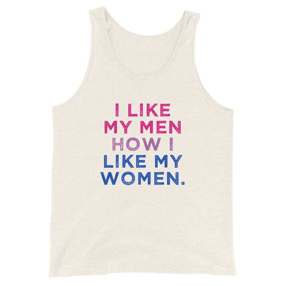 I Like My Men How I Like My Women Bisexual Pride Flag LGBTQ Bi Gift Unisex Tank Top