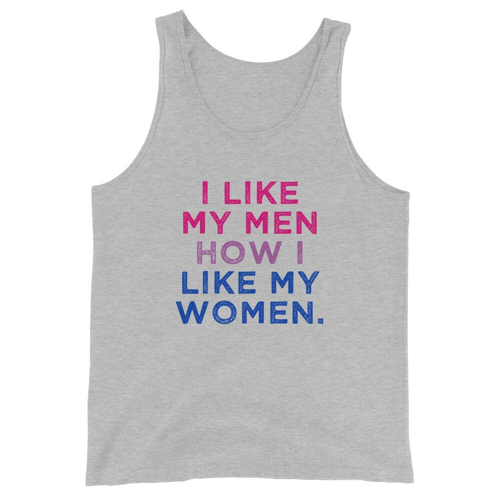 I Like My Men How I Like My Women Bisexual Pride Flag LGBTQ Bi Gift Unisex Tank Top