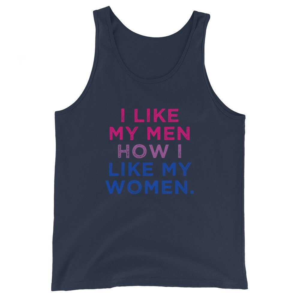 I Like My Men How I Like My Women Bisexual Pride Flag LGBTQ Bi Gift Unisex Tank Top