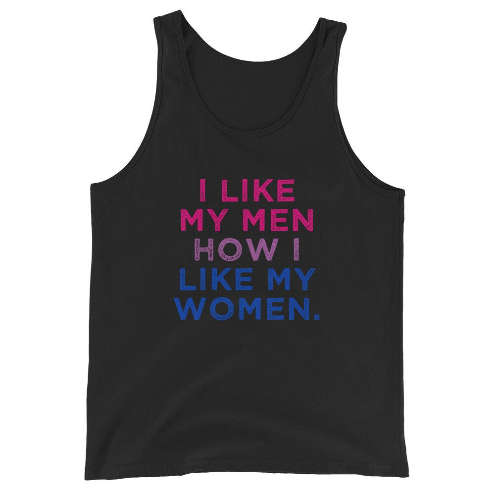 I Like My Men How I Like My Women Bisexual Pride Flag LGBTQ Bi Gift Unisex Tank Top