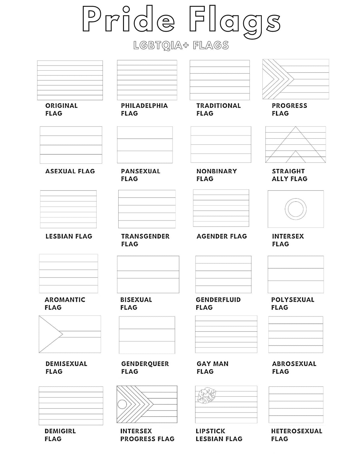 LGBTQIA+ Pride Flags Coloring Pages Education Printable LGBTQ Flag