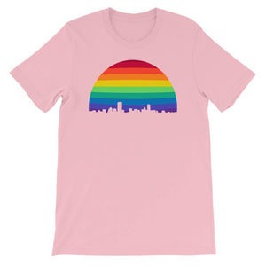 Boston Skyline Rainbow LGBTQ Gay Lesbian Pride Wicked Proud Bella + Canvas 3001 Unisex Short Sleeve Jersey T-Shirt with Tear Away Label - ActivistChic