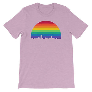 Boston Skyline Rainbow LGBTQ Gay Lesbian Pride Wicked Proud Bella + Canvas 3001 Unisex Short Sleeve Jersey T-Shirt with Tear Away Label - ActivistChic