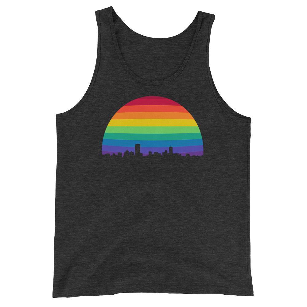 Boston Skyline Rainbow LGBTQ Gay Lesbian Pride Wicked Proud Bella + Canvas 3480 Unisex Jersey Tank with Tear Away Label - ActivistChic