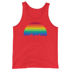 Boston Skyline Rainbow LGBTQ Gay Lesbian Pride Wicked Proud Bella + Canvas 3480 Unisex Jersey Tank with Tear Away Label - ActivistChic