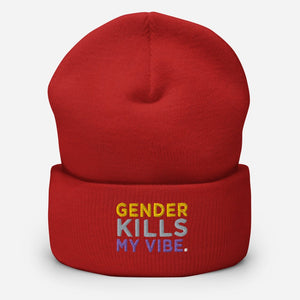 Gender Kills My Vibe Nonbinary Flag LGBTQ Enby Cuffed Beanie - ActivistChic