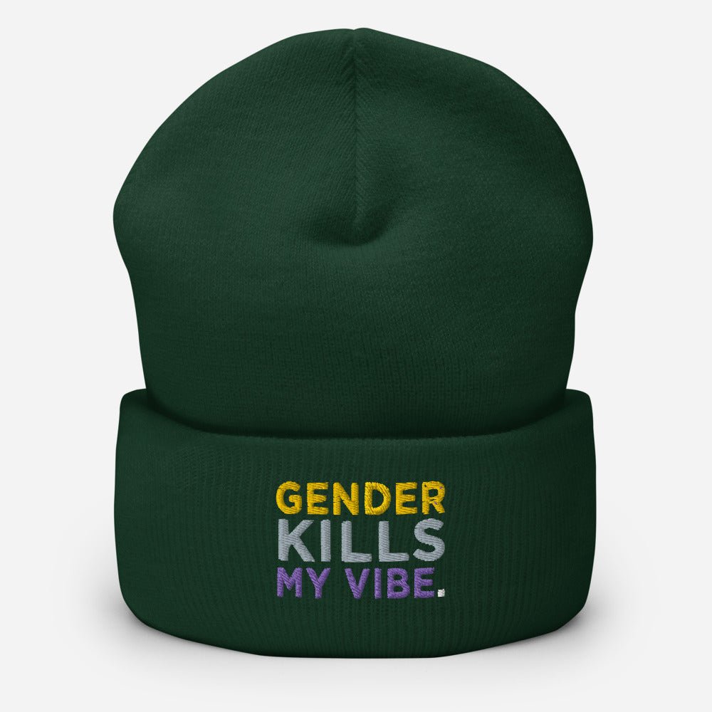 Gender Kills My Vibe Nonbinary Flag LGBTQ Enby Cuffed Beanie - ActivistChic