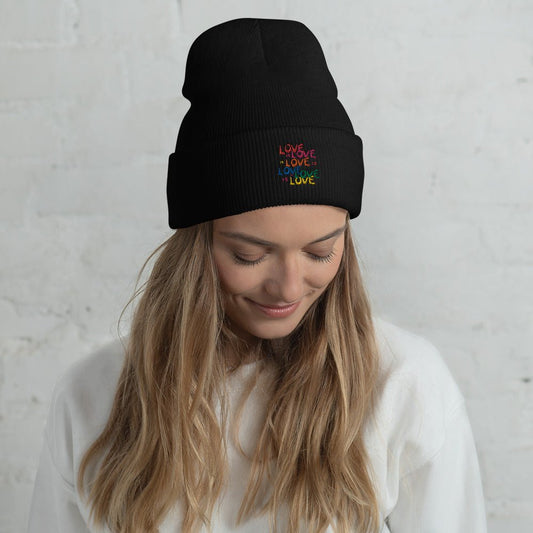 Love is Love LGBTQ Rainbow Pride Lesbian Gay Bi Trans Queer Gifts Cuffed Beanie - ActivistChic