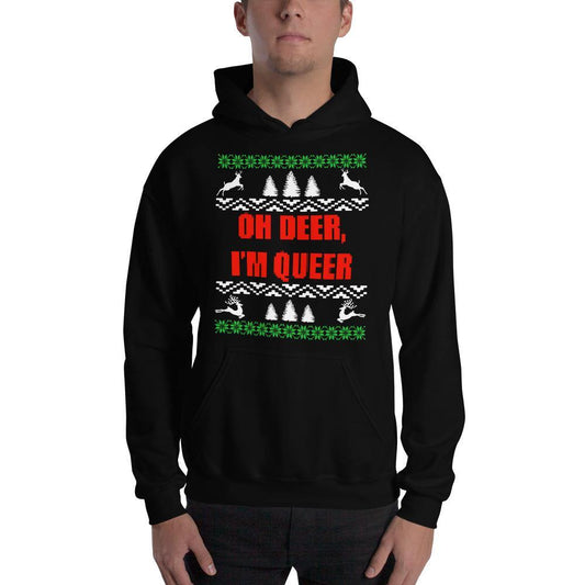 Gay Christmas Funny Oh Deer I'm Queer LGBTQ Holiday Gay Lesbian Hooded Sweatshirt - ActivistChic