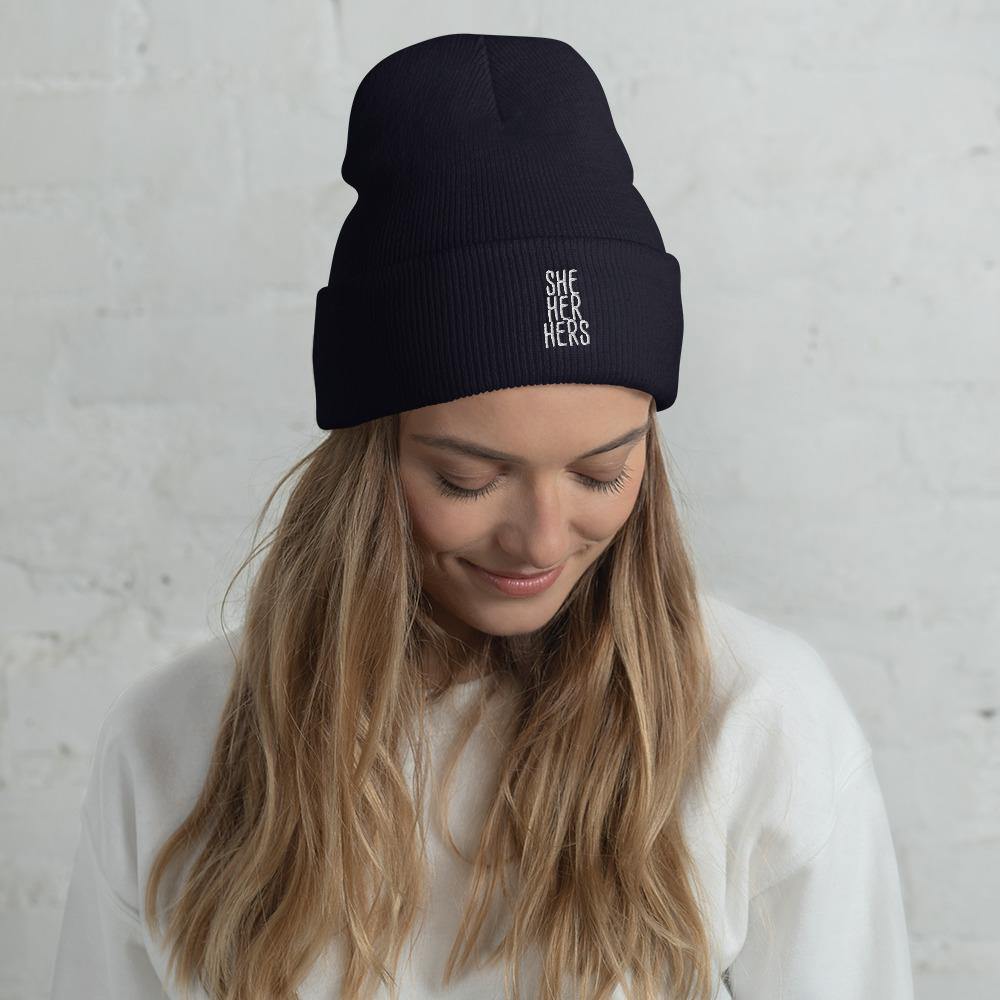 She Her Hers Pronouns Matter Transgender Trans FTM Winter Cold Weather Runner Jogging Gift Cuffed Beanie - ActivistChic